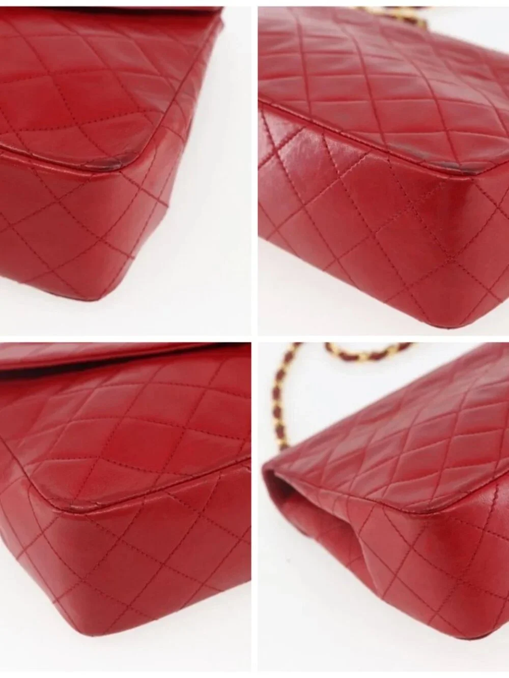 CHANEL Matelasse Chain Shoulder Bag Lamb Skin Gold Red CC Auth 162544